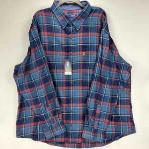 Izod Stratton Flannel Long Sleeve Button Front Shirt Mens 3XLT Tall Blue Red